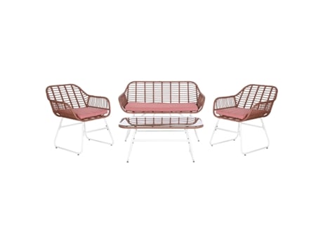 Conjunto de Mesa con 3 Sillones DKD HOME DECOR 124 x 74 x 84 cm Metal ratán sintético