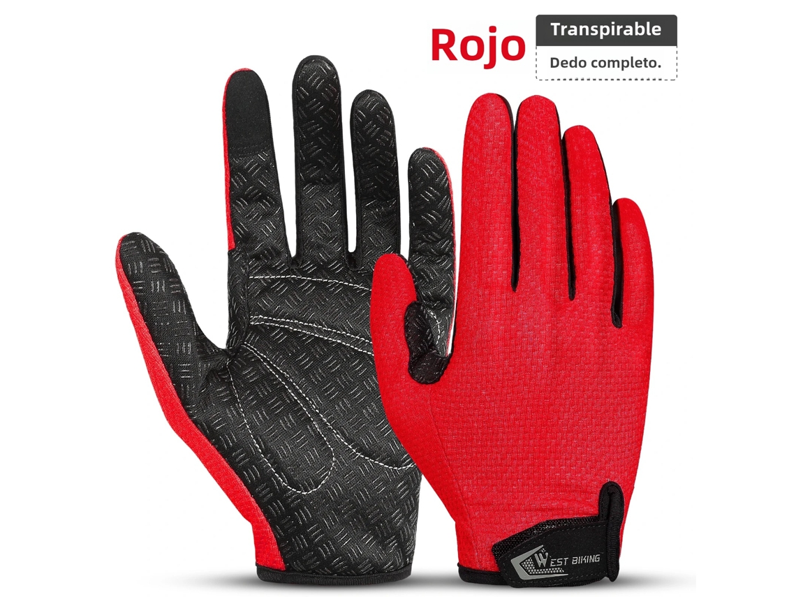 (rojo L) Guantes De Ciclismo, Con Dedos, Antideslizantes, Amortiguadores, Compatibles Con Pantalla Táctil, Transpirables.