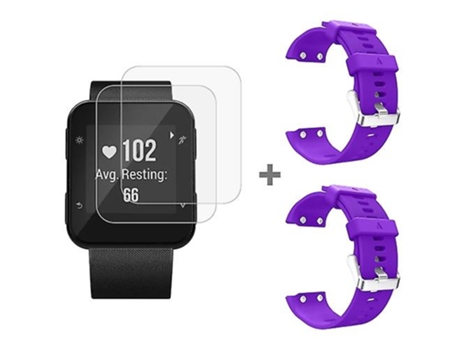 Correa para Garmin Forerunner 35 2 piezas de silicona para reloj deportivo con 2 piezas de película de vidrio templado púrpura VENISYMLIS