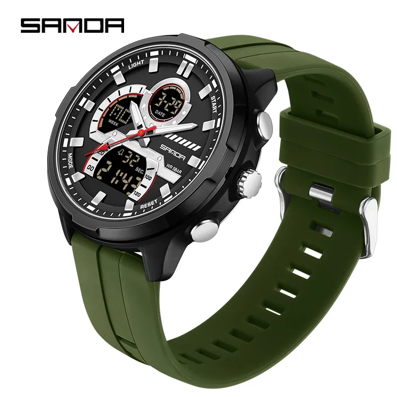 Reloj Digital Para Hombre (verde) Con Doble Pantalla, Resistente Al Agua, Luminoso, Deportivo Multifuncional Con Movimiento De Cuarzo.