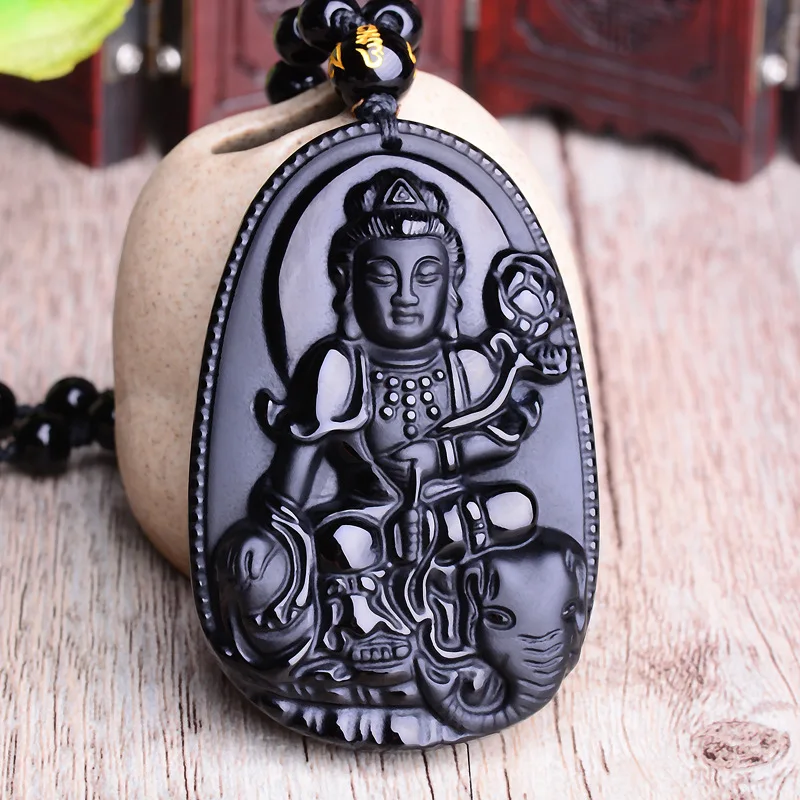(estilo 1) Collar Con Colgante De Buda Amitabha, Collar Con Imagen De Buda Tallada En Obsidiana, Amuleto De La Suerte
