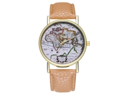 Reloj De Pulsera Analógico Unisex Con Esfera Redonda, Movimiento De Cuarzo Beige, Elegante Y Duradero.