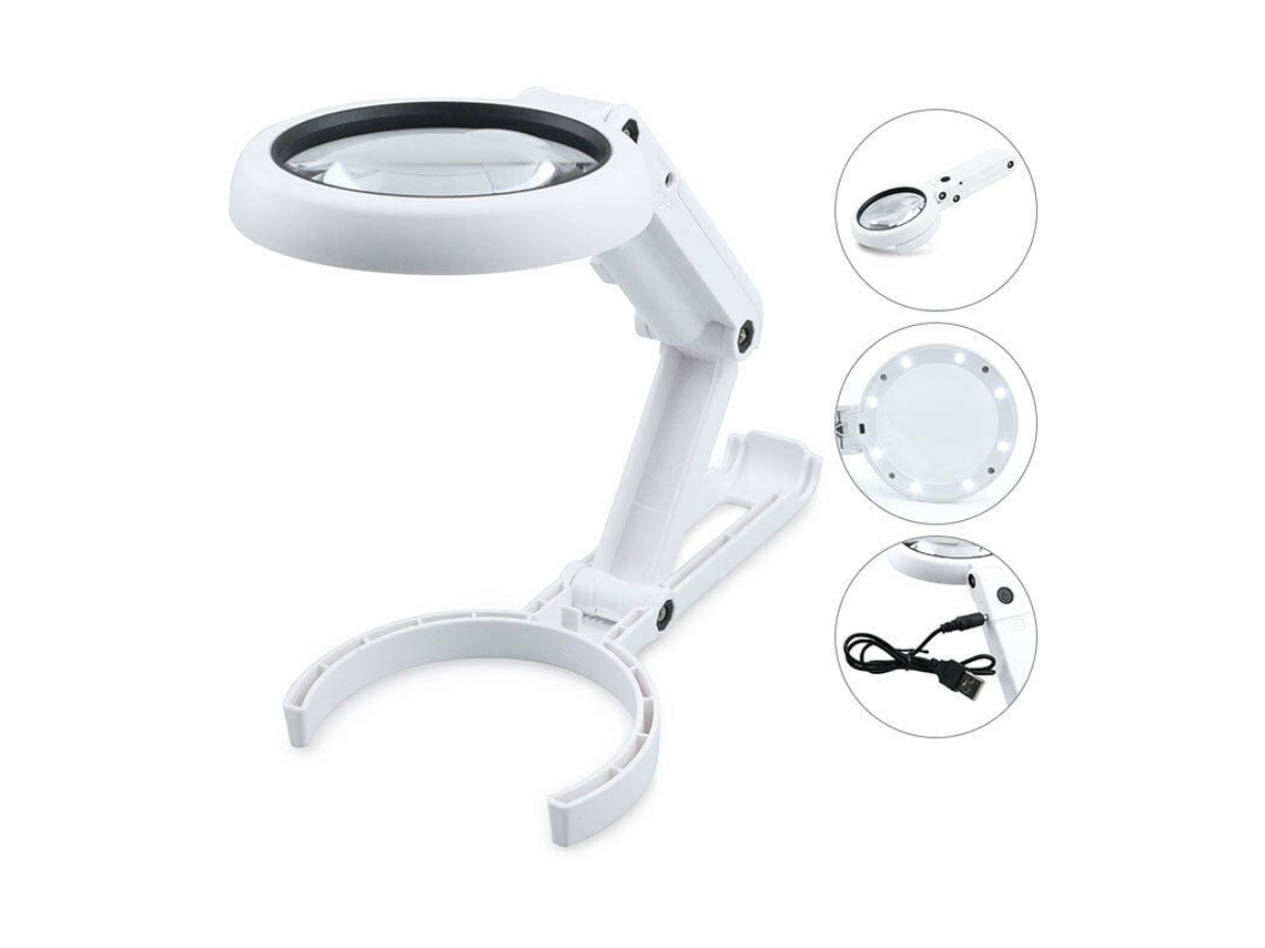 Lupa de vidrio óptico con base ligera y estable, aumento de 5x, amplia aplicación, incluyendo costura, punto de cruz, tejido y joyería, cuello de cisne ajustable.