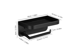 Soporte Para Papel Higiénico 2 En 1 Con Estante Para Teléfono Móvil, Aluminio Negro, Montaje En Pared.