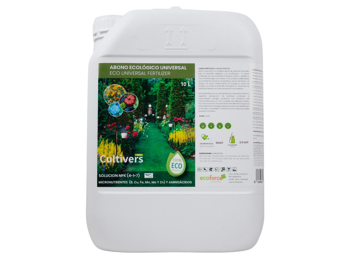 CULTIVERS Fertilizante Plantas Universal Ecológico 10 L Abono Líquido 100% Orgánico y Natural con Aminoácidos