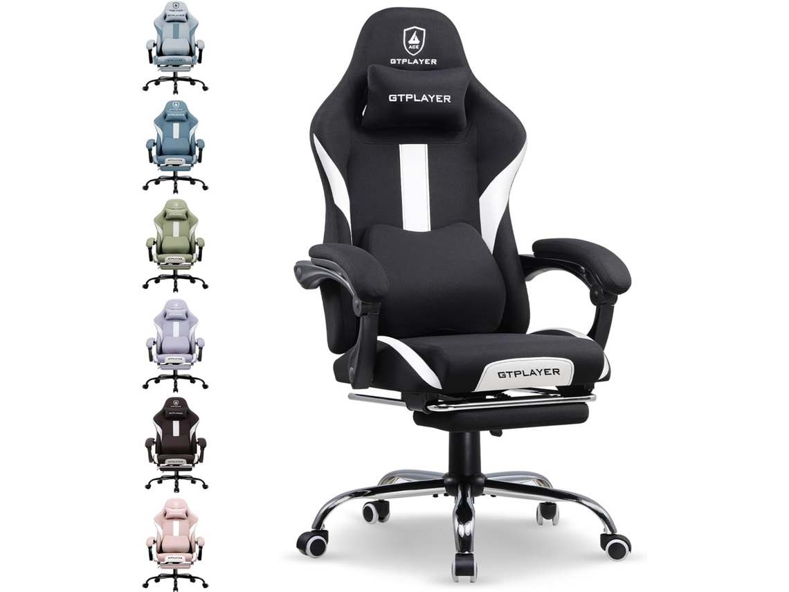 Silla GTPLAYER Gamer, Silla de Oficina Transpirable, de Tela de, Silla de Escritorio Ajustable y Giratoria con Reposapiés, Branco