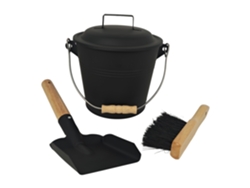 Relaxdays Balde Para Cinzas Com Tampa, 4,5 L, Incl. Vassoura De Cinzas Pá Para Lareira, Com Alça, Preto/natural
