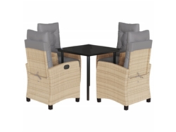 Juego de 5 piezas de comedor de jardín con cojines de mimbre en beige mixto - EXCLUSIVA MAISON
