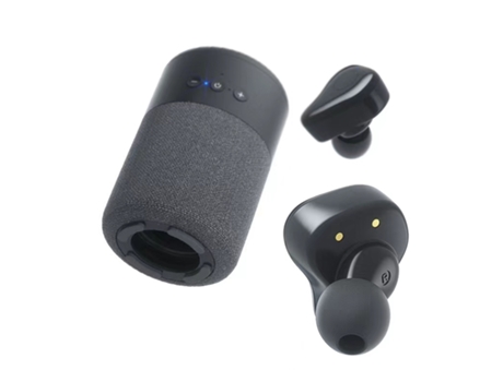Altavoz Bluetooth con auriculares 2 en 1 Combo altavoces portátiles inalámbricos Bluetooth con sonido estéreo negro BISBISOUS