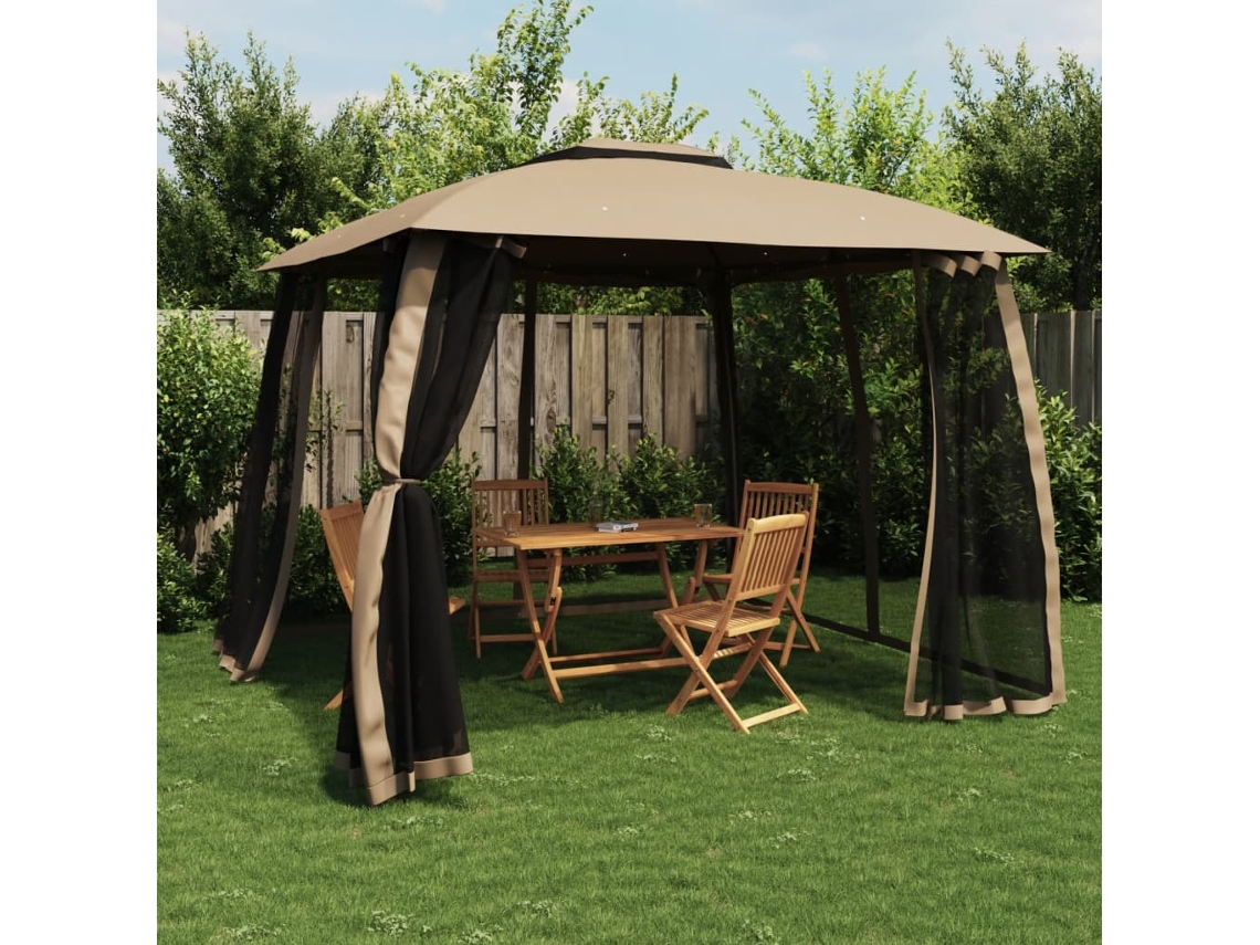 Gazebo con techo doble y paredes de malla, acero gris parduzco Wsd700178, casa encantadora