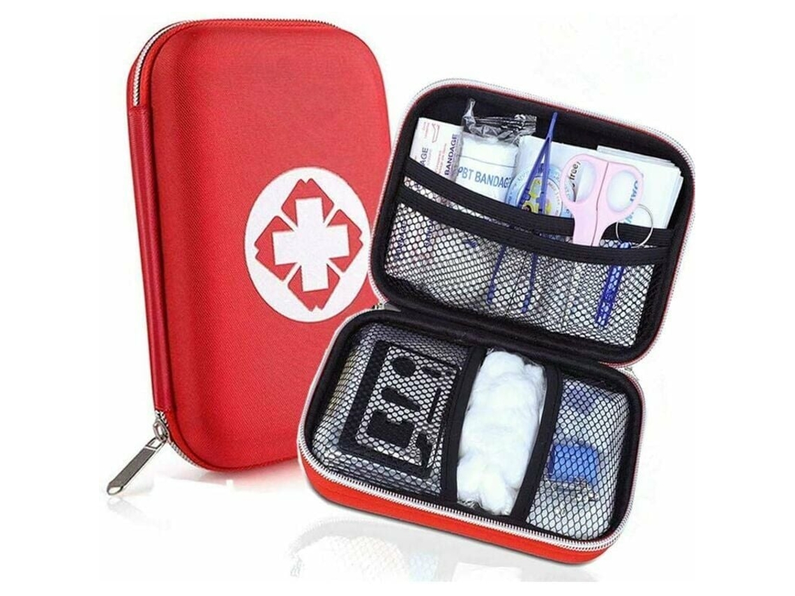 Botiquín de primeros auxilios, mini botiquín, completo para coche, viajes, oficina, senderismo, deportes, hogar y negocios (rojo)