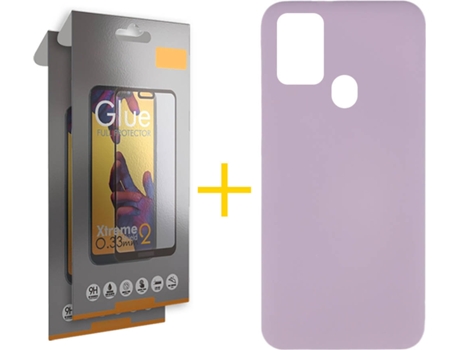 Funda y Protector 2x de Vidrio Full Samsung Galaxy A21s SKYHE Silicona Líquida Lila