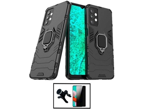 Kit Carcasa Militar Magnética + Protector de Pantalla Privacidad + Soporte Samsung Galaxy A52 G4M Negro