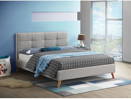 Cama doble Barley 150 cm gris Colchón básico 18 cm SALDOSYSTOCKS
