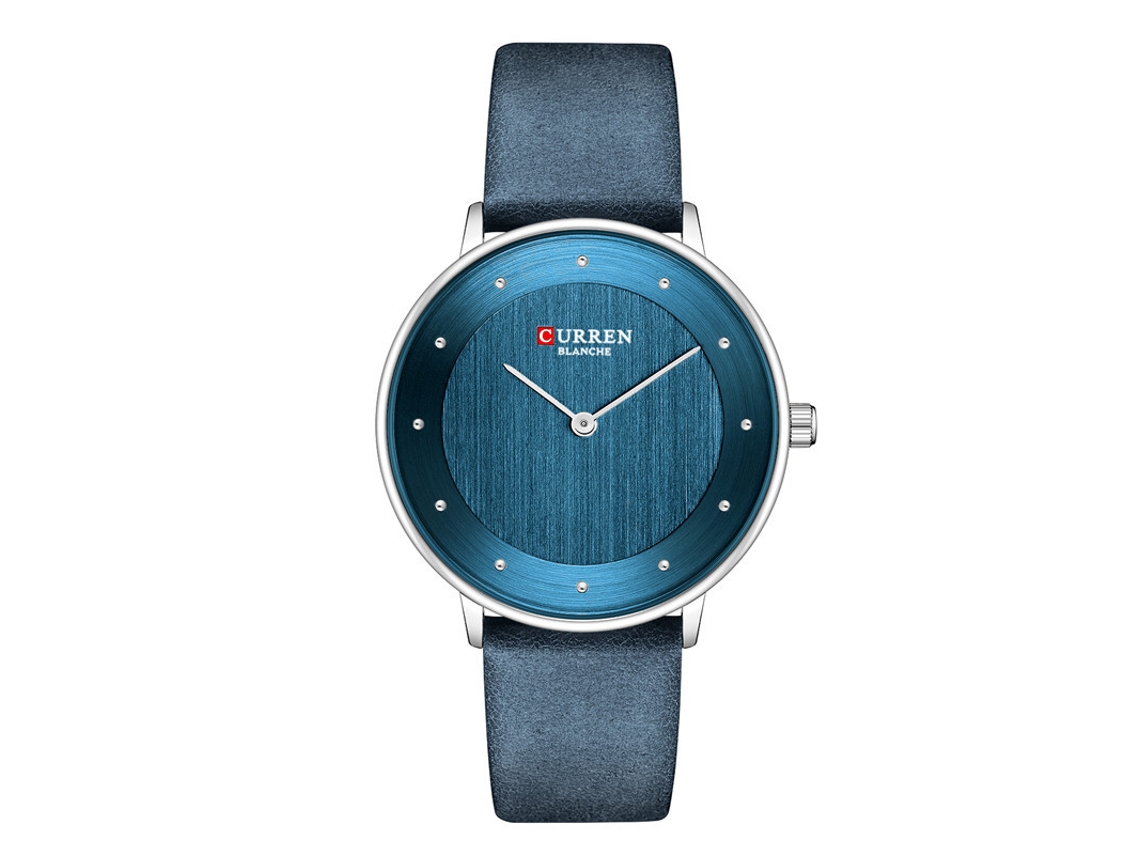 Reloj de pulsera fino e informal para mujer, resistente al agua, con correa de cuero, MDUG (azul).