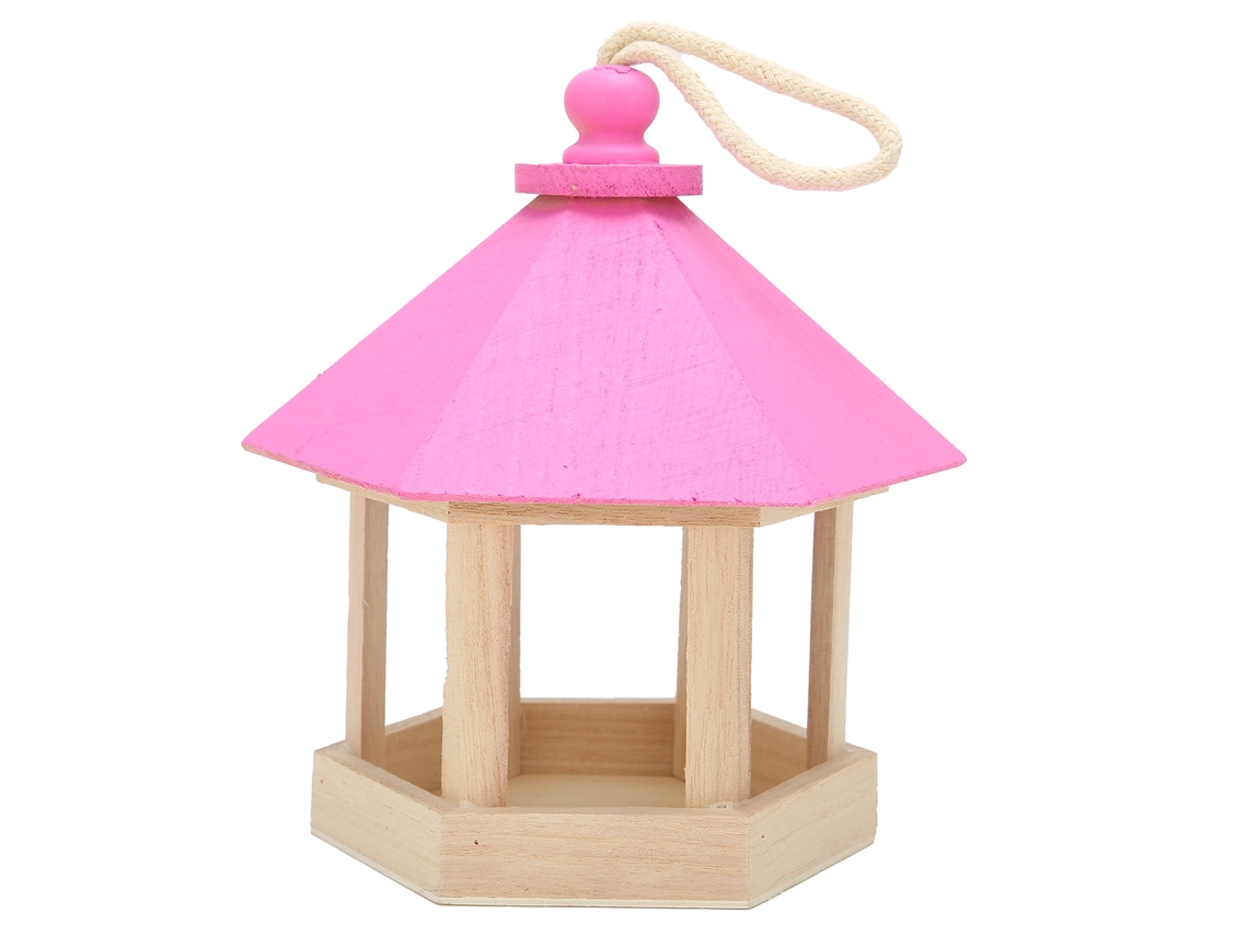 Comedero Colgante De Madera Para Pájaros Con Forma De Casa Hexagonal Para Jardín.