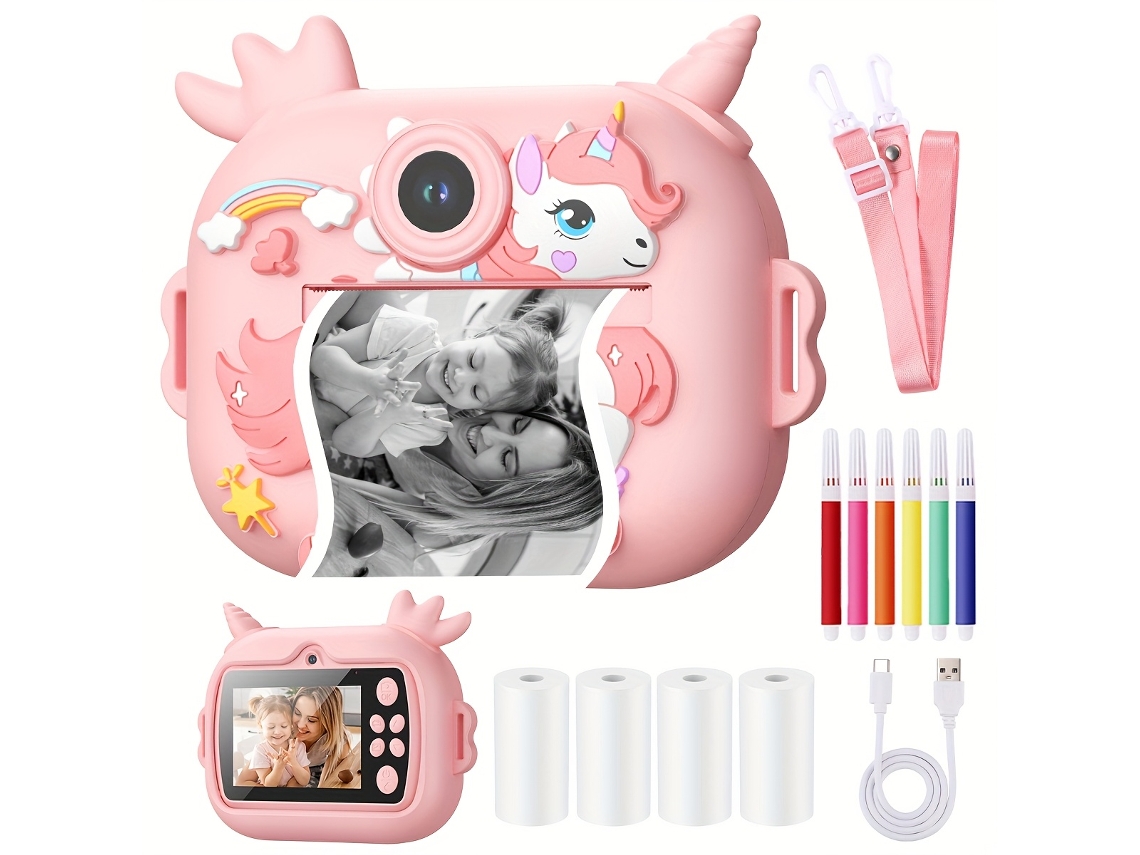 Câmara Digital Eifson Cámara De Impresión Para Niños Pantalla Hd De 2,4 Pulgadas Cámara Dual Rosa