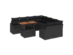 Maison Exclusive - Juego de comedor de jardín de 9 piezas en negro y marrón