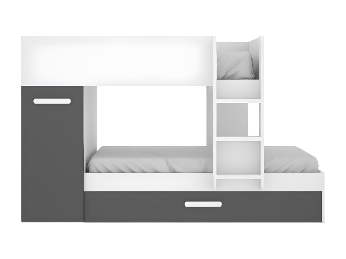 Cama Tren 3 Camas DKIT Tom (Blanco/Grafito - 150x244x112 cm)