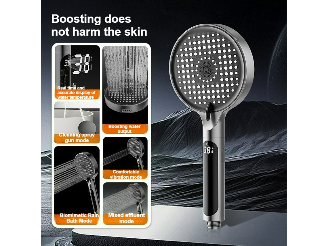 Ducha de mano MDUG con LED, control digital de temperatura y 3 modos de rociado (gris metalizado)