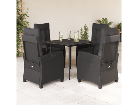 Conjunto 5 de muebles jardín VIDAXL con cojines ratán sintético negro