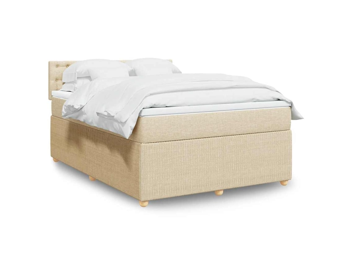 Cama Box Spring Con Colchón Tela Color Crema 160x200 Cm