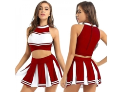2026-traje De Lider De Porra Para Mujer Uniforme De Porrista Vestido Adulto Con Top Y Falda Elástica Xl Rojo