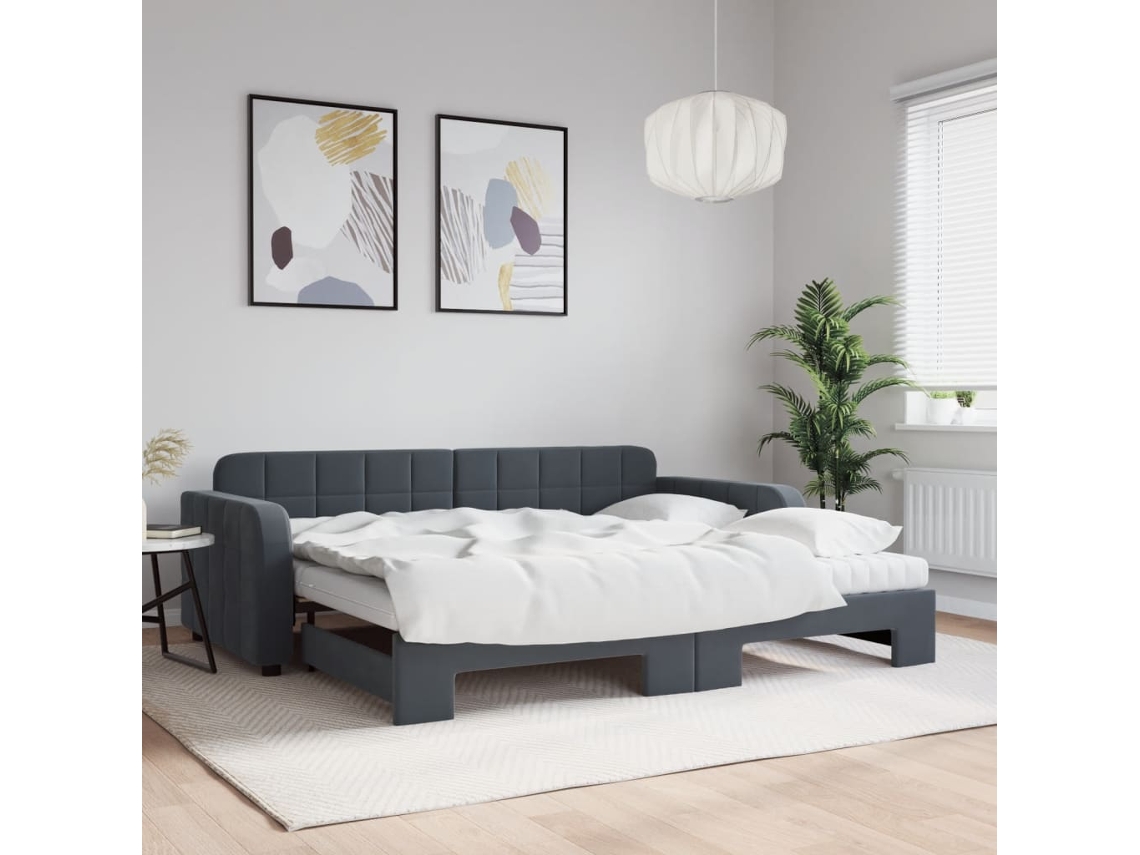 Sofá Cama Nido Con Colchón Terciopelo Gris Oscuro 90x200 Cm