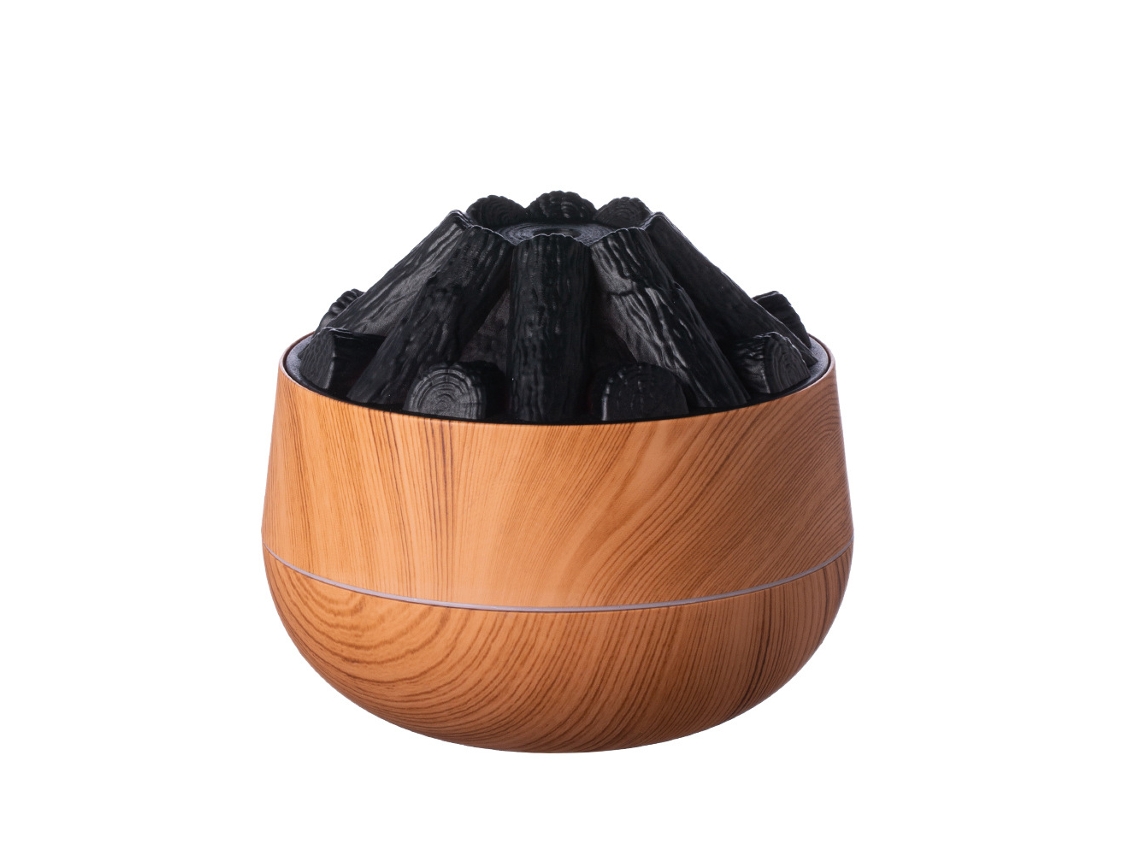 Humidificador USB Digitallab, forma creativa de llama de carbón, 300 ml, luz ambiental (veta de madera clara)