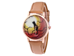 Reloj De Cuarzo Con Correa De Cuero Pu, Dial Gato, Unisex, Casual, Café Claro