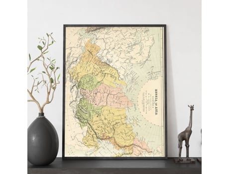NACNIC Pósters Geográficos En Estilo Vintage. Mapa de Rusia. Ilustraciones de Antiguos Mapamundis En Tonos Sepia. Tamaño A3, Con Marco Color Madera...