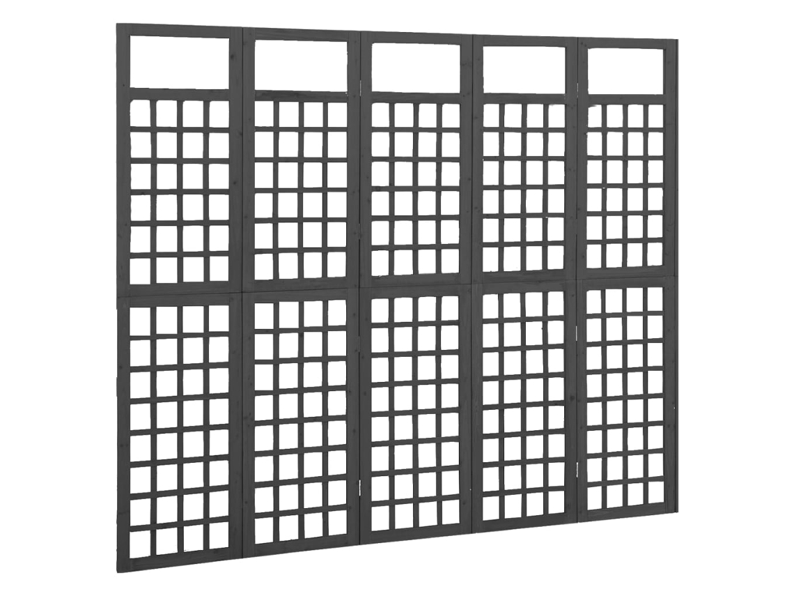 Biombo Divisor | Biombo Separador | Separador De Ambientes/enrejado De 5 Paneles Madera De Abeto Negro 201,5x180 Cm