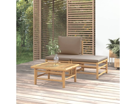 MAISON EXCLUSIVE Set de muebles de jardín 3 piezas bambú y cojines gris taupe