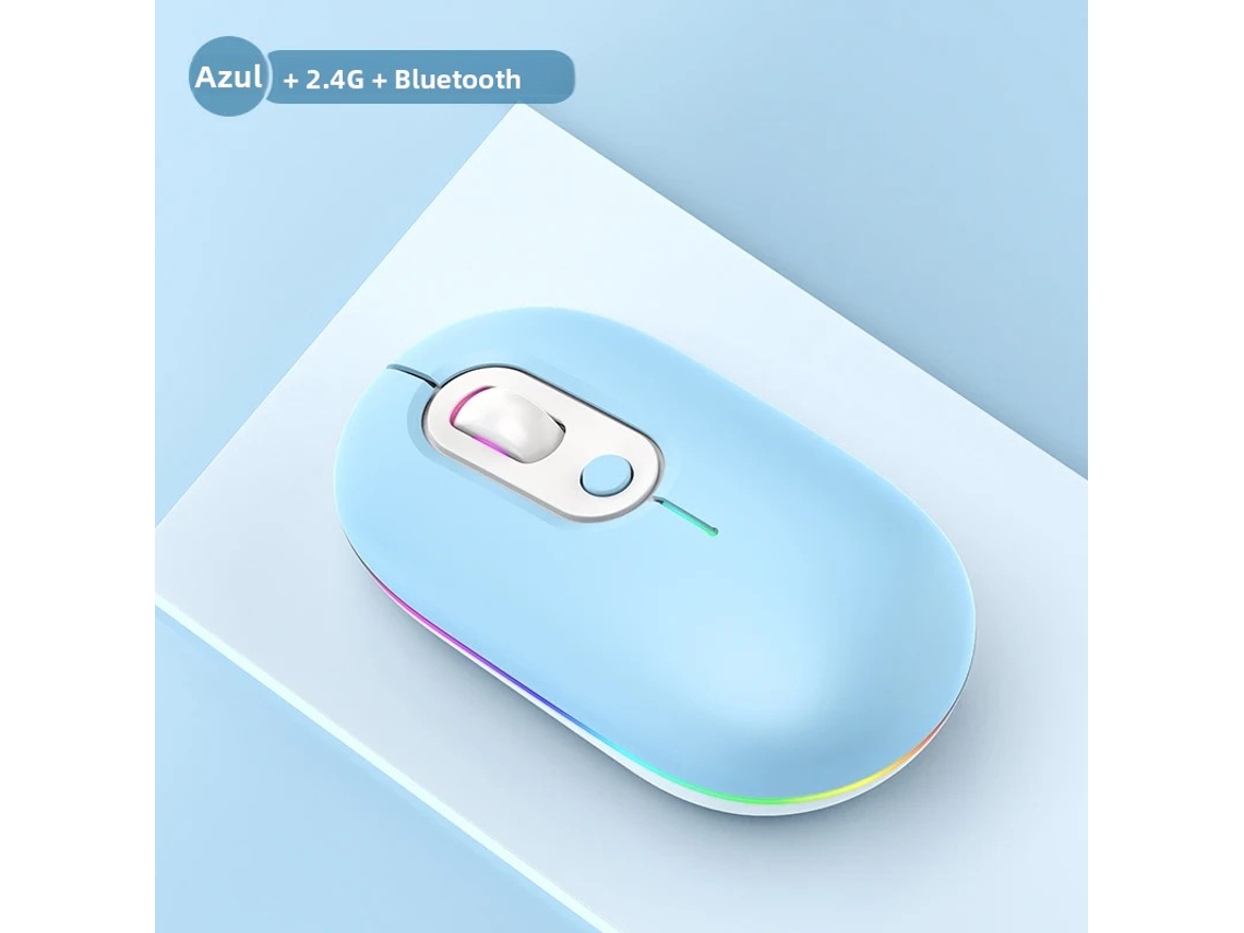 Ratón inalámbrico Bluetooth RGB recargable (azul), 3 botones, 1200 DPI