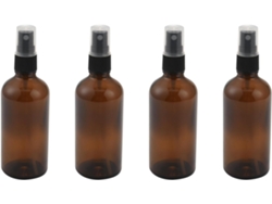 4 Botellas De Vidrio Ámbar De 100 Ml Con Atomizadores Negros, Envase Reutilizable.