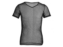 Camiseta de malla transparente para hombre, sexy de verano, cuello redondo, manga corta, estilo casual deportivo, negra, talla XL