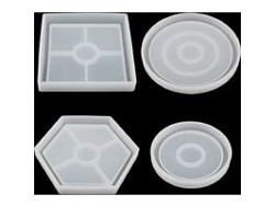 Juego JEIIBRZUI de 4 moldes para reposacorazas: 1 hexagonal, 1 cuadrado, 1 círculo grande y 1 círculo pequeño con acabado espejo