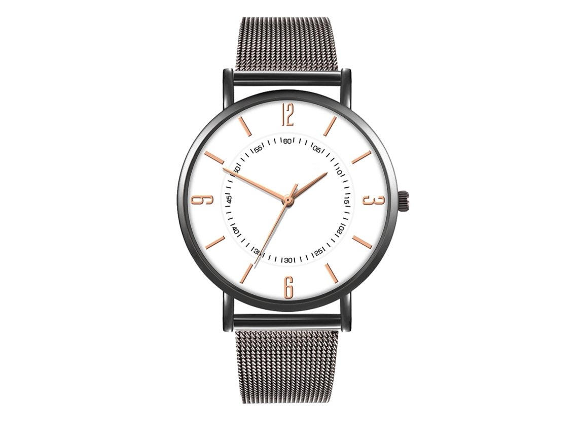 Reloj De Moda Para Parejas Con Correa De Malla Dial Redondo Cuarzo (3)