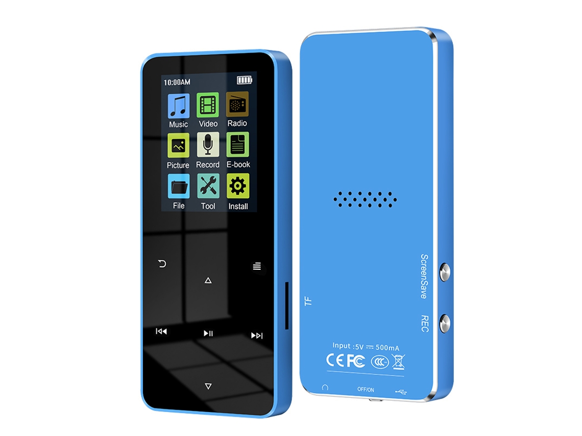 MP3 YIZHOOD S308 (8G) Bluetooth 2.0 pulgadas Metal HiFi Tarjeta de soporte Altavoz incorporado Azul