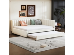 Sofá Cama Tapizado De 140x200 Mm Con Lamas De Terciopelo Beige.