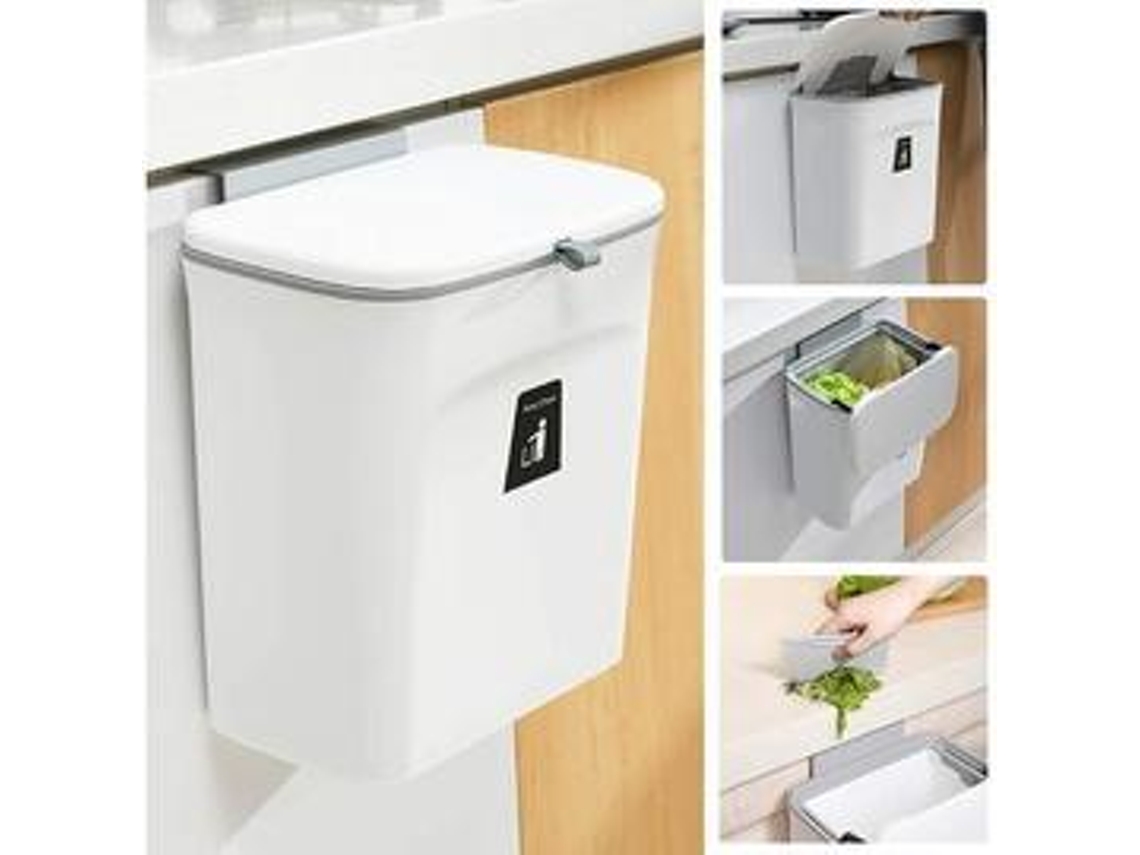 KOFIHETY Contenedor de compostaje interior con tapa de sellado, basura colgante de materiales de calidad puede instalarse flexiblemente para puertas y paredes 