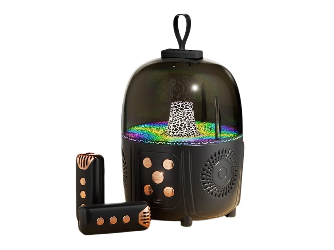 Máquina de karaoke para niños con Bluetooth, 2 micrófonos inalámbricos, altavoz de karaoke portátil y reproductor de música con luz LED para niños en edad preescolar.