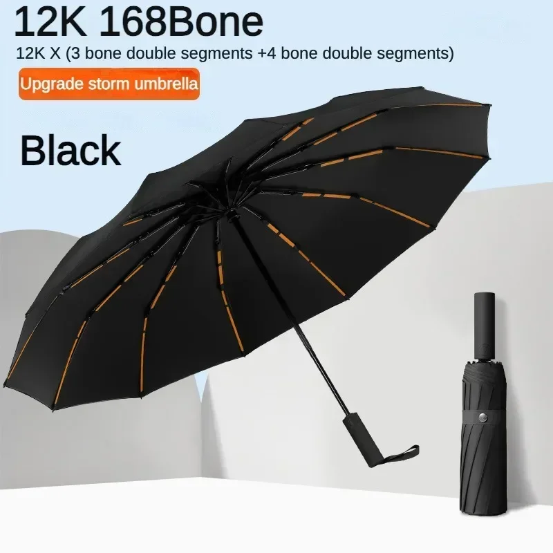 Guarda-chuva Dobrável Automático Reforçado E Resistente Ao Vento (168 Varetas - Preto 12k), Proteção Solar Upf50+, Com 168 Varetas.