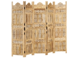 Biombo 5 Paneles Tallado A Mano Madera Maciza Mango 200x165 Cm