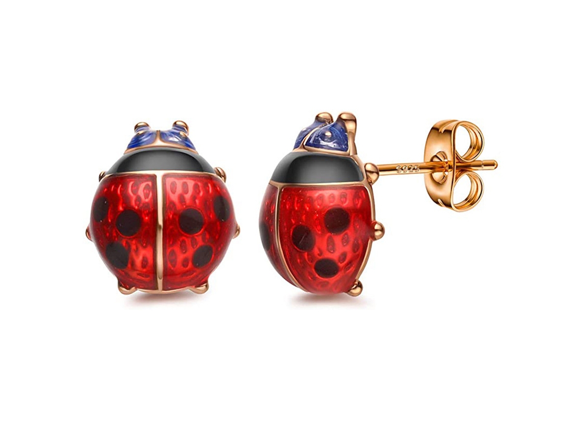 Pendientes De Mariquita De Plata S925 Pendientes De Mariquita Con Escarabajo De Plata Pendientes De Moda Europeos Y Americanos Para Mujer