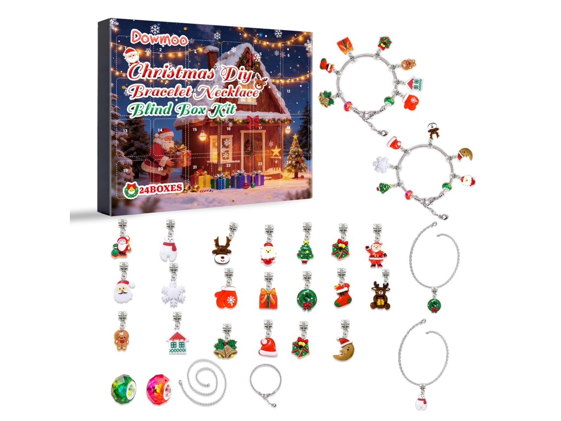Caja sorpresa para pulseras navideñas DIY con 24 compartimentos.