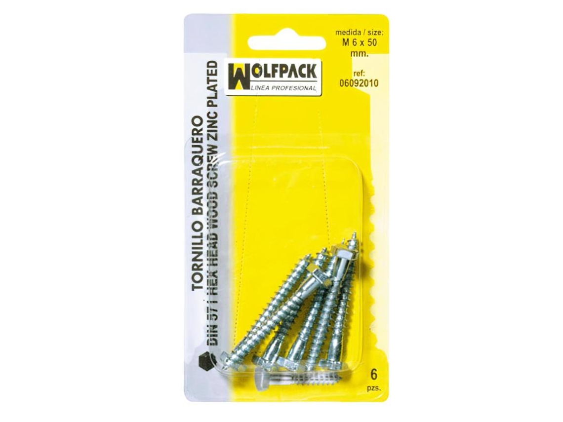Tirafondo Barraquero Din571 6x40 mm (6 Piezas) WOLFPACK LINEA PROFESIONAL