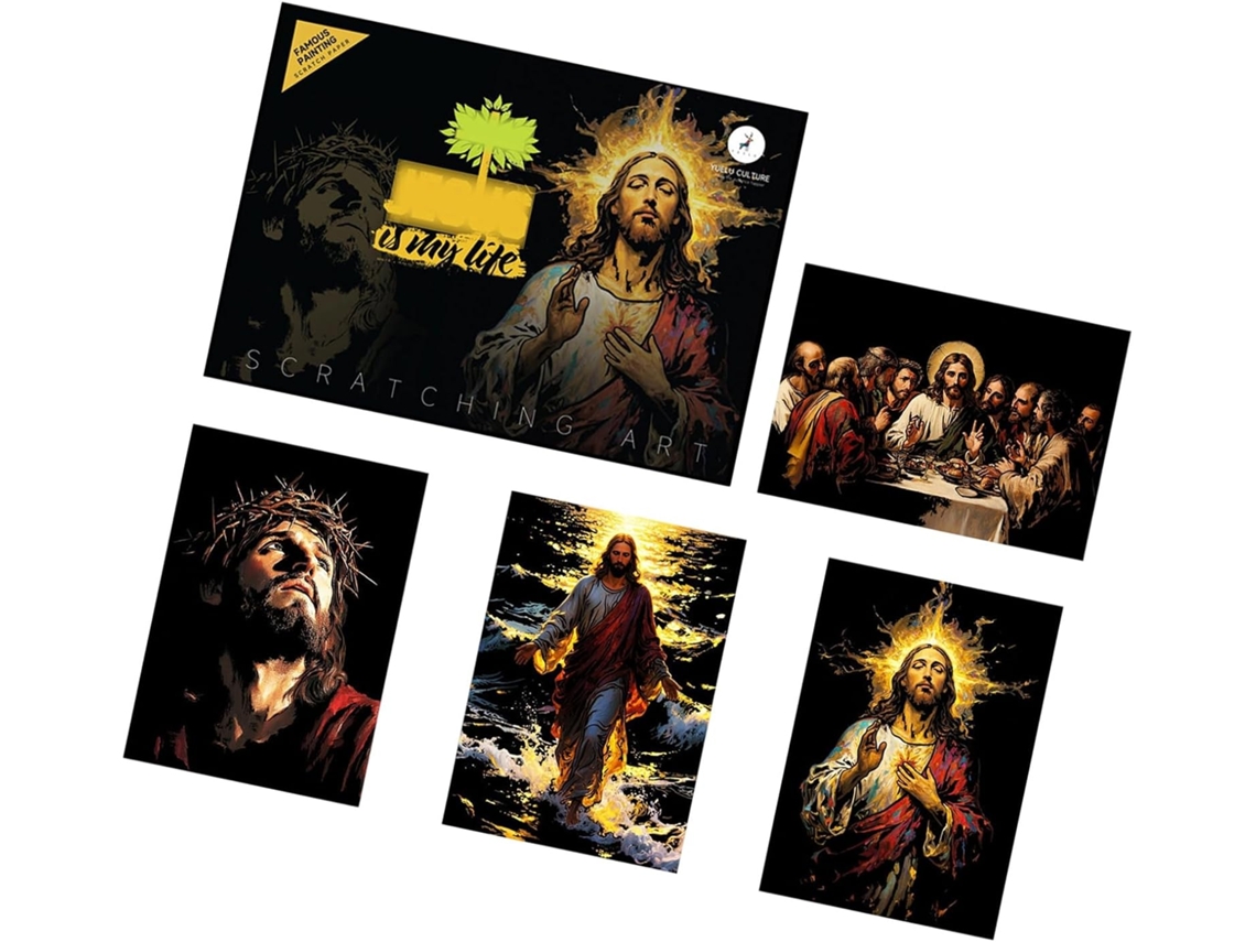 Kit De Arte Para Rascar Con Temática Religiosa Con 4 Láminas De Retratos Para Adultos, Práctico