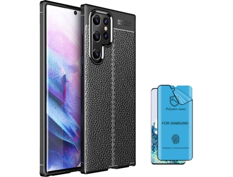 Funda + Protector de Pantalla Samsung S22 Ultra Rugged Leather Negro
