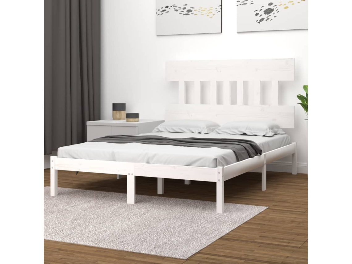Estructura De Cama Madera Maciza Blanca 120x200 Cm